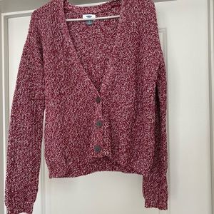 Maroon & White Stitched Cardigan